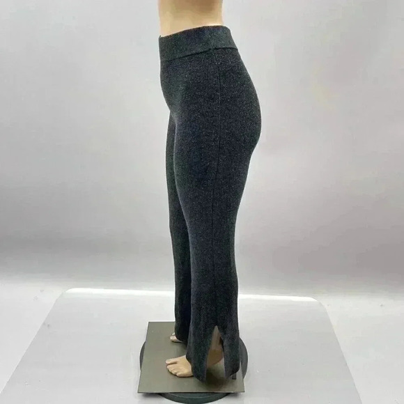 Charcoal Knit Wool High-Waisted Pants Flare Slit Le Ore Comfort Size S - Picture 3 of 11